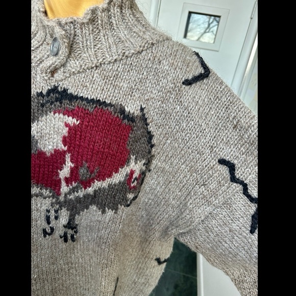 VINTAGE 1990s HANDKNIT ICELANDIC WOOL MENS SWEATER PREHISTORIC CAVE PAINTING XXL - Picture 5 of 8